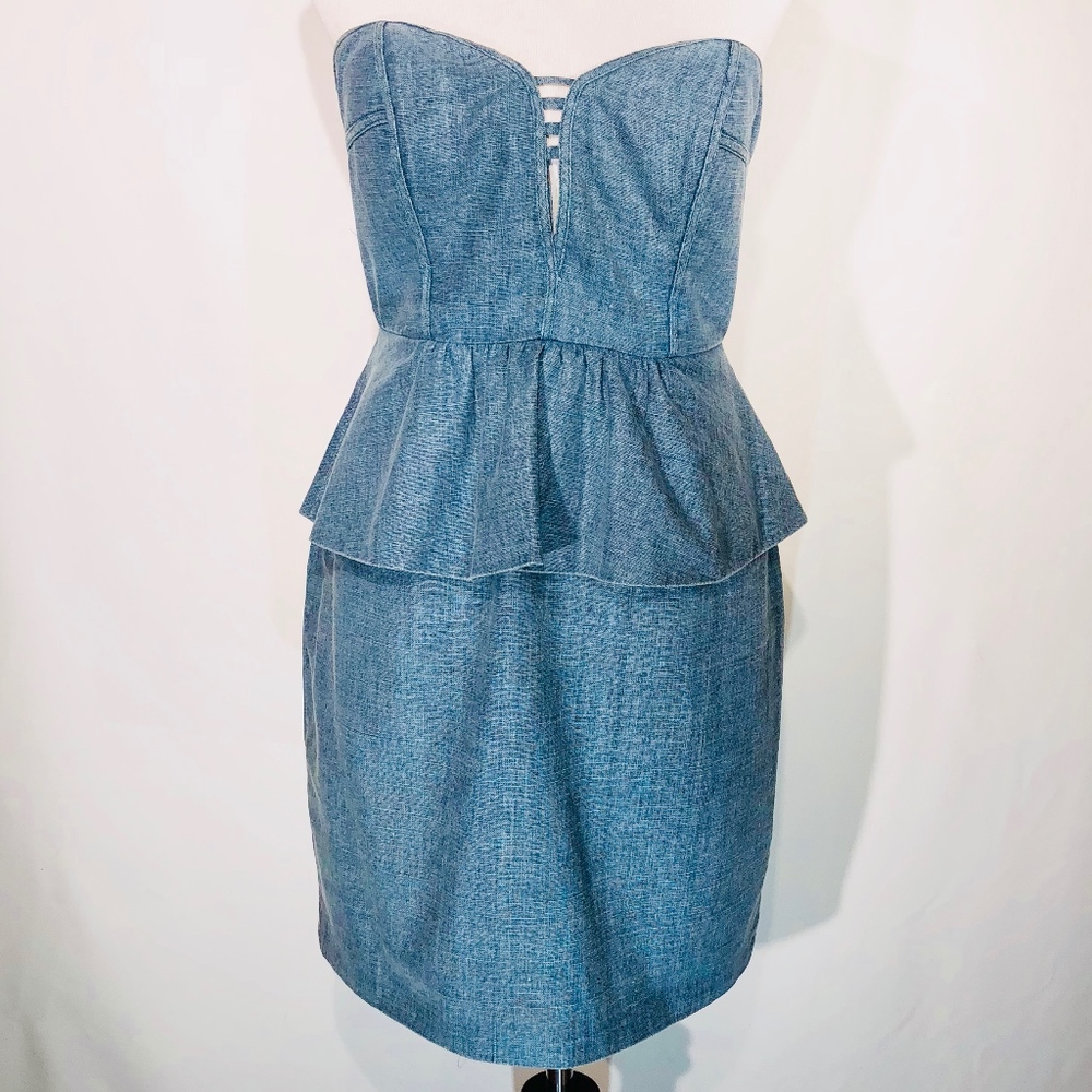 Strapless Denim Peplum Dress (M)